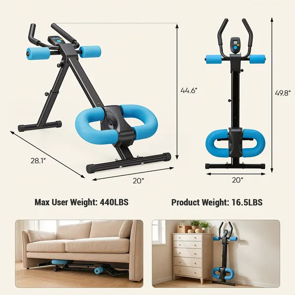 Adjustable Ab Machine For Stomach Workout, Core Workout Equipment For Home Gym, Ab Trainer With 2 Incline & 5 Height Levels, Knee & Elbow Protection, 440LBS, LCD Display, Foldable