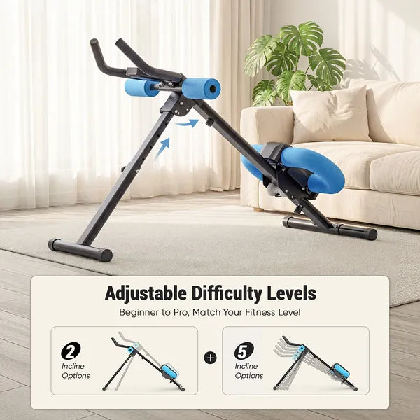 Adjustable Ab Machine For Stomach Workout, Core Workout Equipment For Home Gym, Ab Trainer With 2 Incline & 5 Height Levels, Knee & Elbow Protection, 440LBS, LCD Display, Foldable
