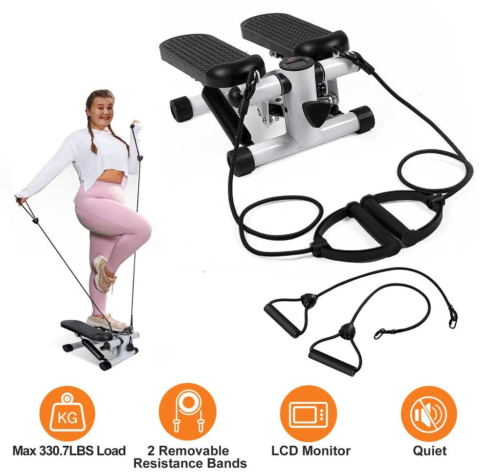 Steppers For Exercise, Mini Stair Stepper With Resistance Bands At Home Workout Equipment With 330.7LBS Loading Capacity, Hydraulic Fitness Stepper With LCD Monitor