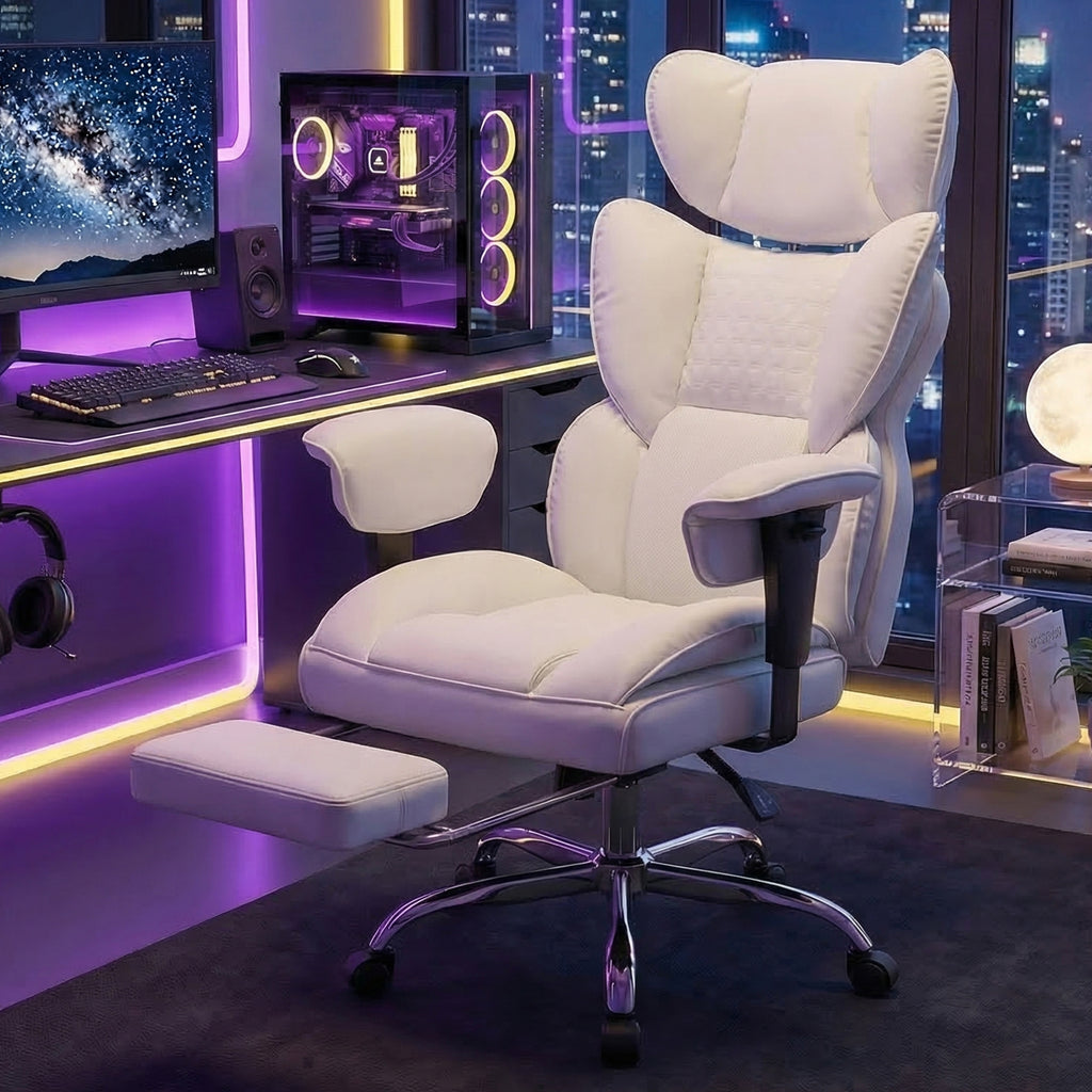 Gaming Computer Chair, Executive Ergonomic Chair With Footrest, High-back Reclining Design