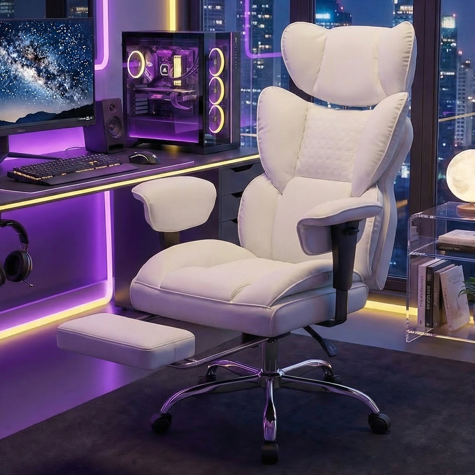 Gaming Computer Chair, Executive Ergonomic Chair With Footrest, High-back Reclining Design