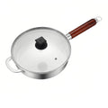 925 Sterling Silver Stainless Steel Sauté Pan with Tempered Glass Lid and Ergonomic Wooden Handle - Handicraft