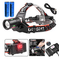 LED Headlamp USB Rechargeable Head Torch Zoom Headlight Camping Lamp Flashlight Work Light 3 Modes With 2 Li-ion Batteries