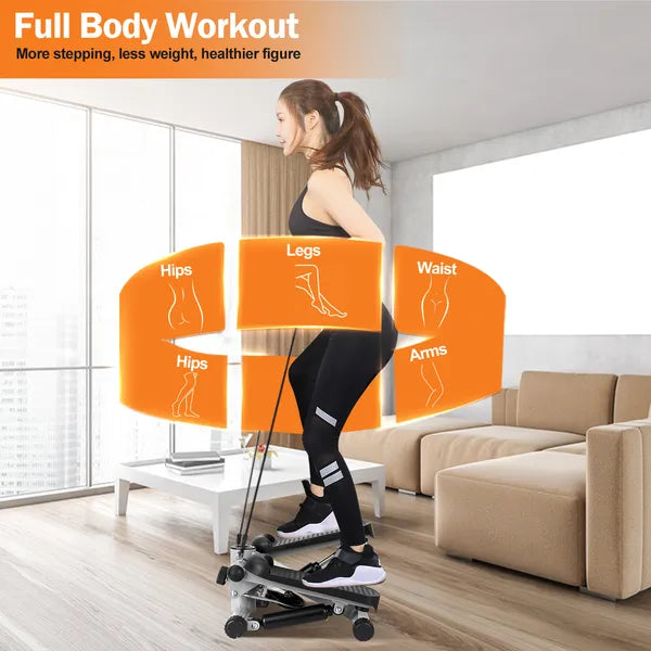 Steppers For Exercise, Mini Stair Stepper With Resistance Bands At Home Workout Equipment With 330.7LBS Loading Capacity, Hydraulic Fitness Stepper With LCD Monitor