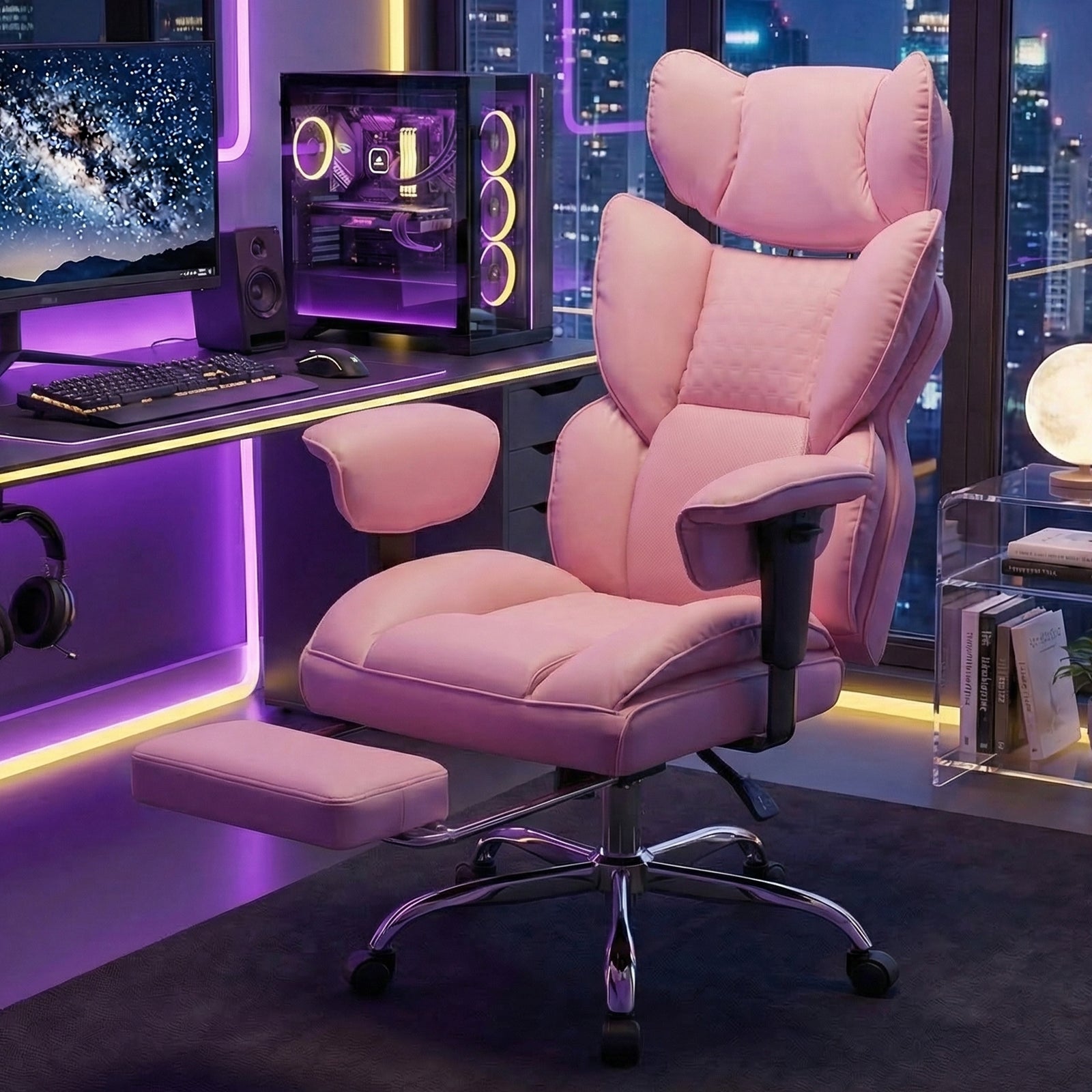 Gaming Computer Chair, Executive Ergonomic Chair With Footrest, High-back Reclining Design