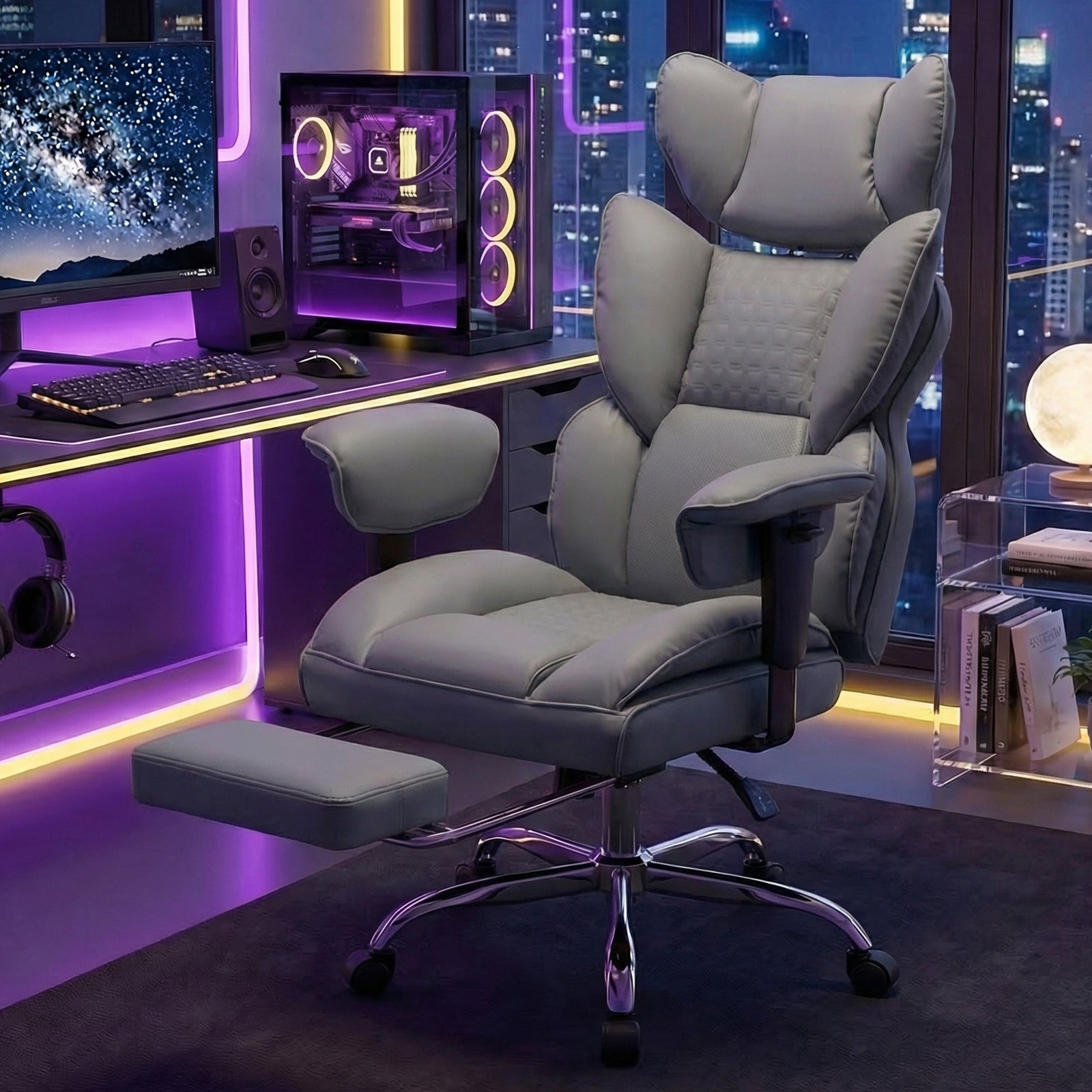 Gaming Computer Chair, Executive Ergonomic Chair With Footrest, High-back Reclining Design